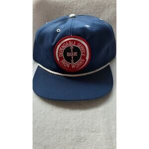 Happy Cappers vintage trucker hat Dixie Iron Works adjustable belt on back, worn